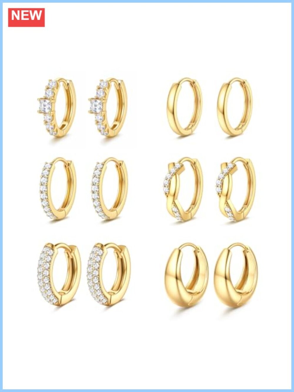 Hypoallergenic 14K Gold Plated Huggie Hoop Earrings Set